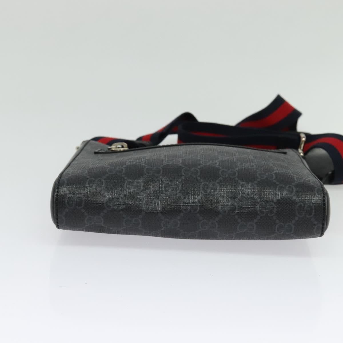 Gucci Web Strap Front Zip Messenger Bag Gg Coated Canvas Black Canvas Bag