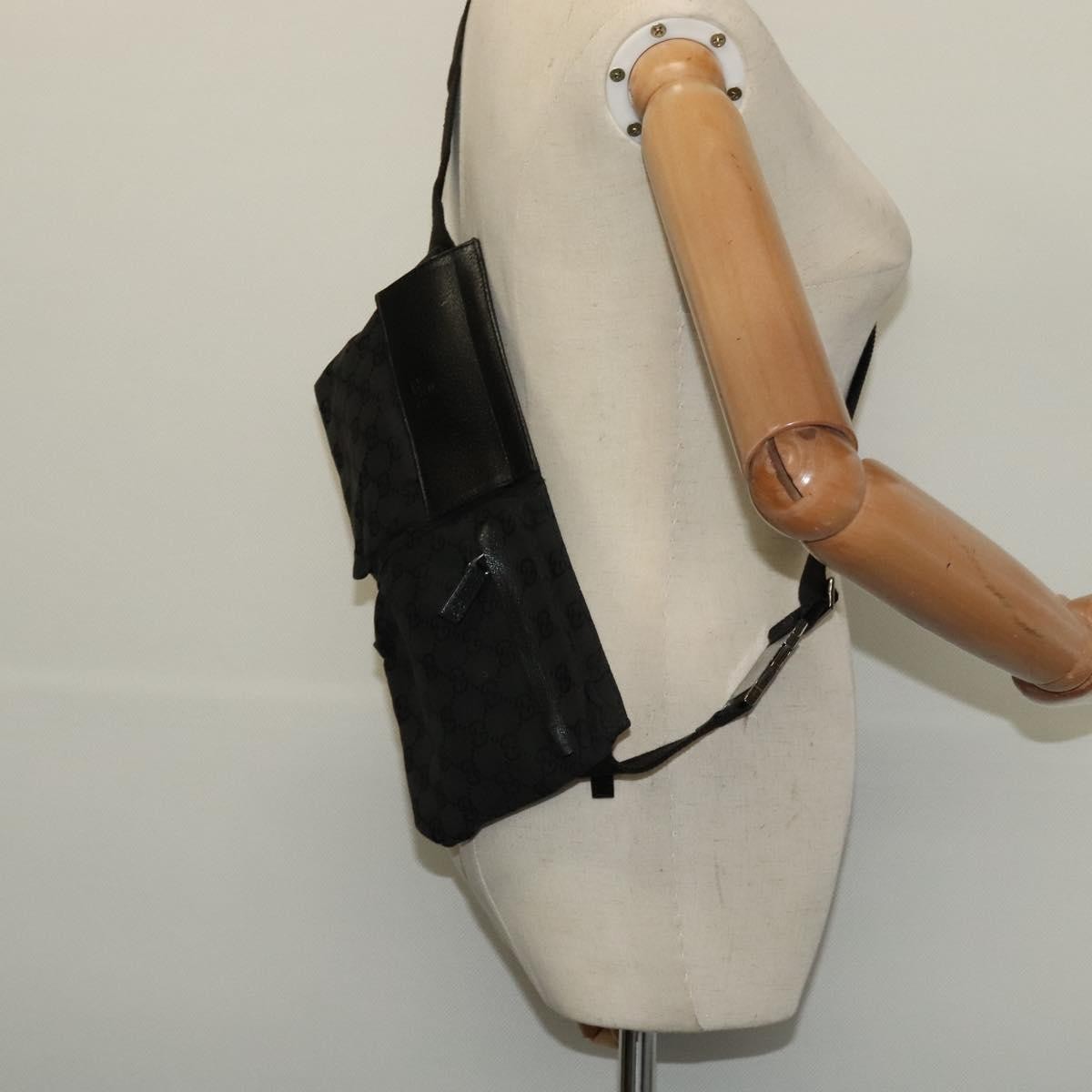 Gucci Double Belt Bag Gg Canvas With Leather Black Canvas Bag