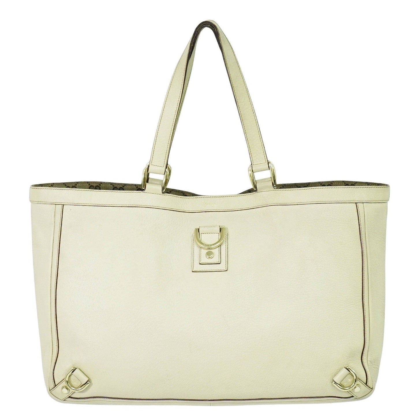 Gucci Abbey Leather With Gold Hardware Ecru Leather Tote Bag Bag