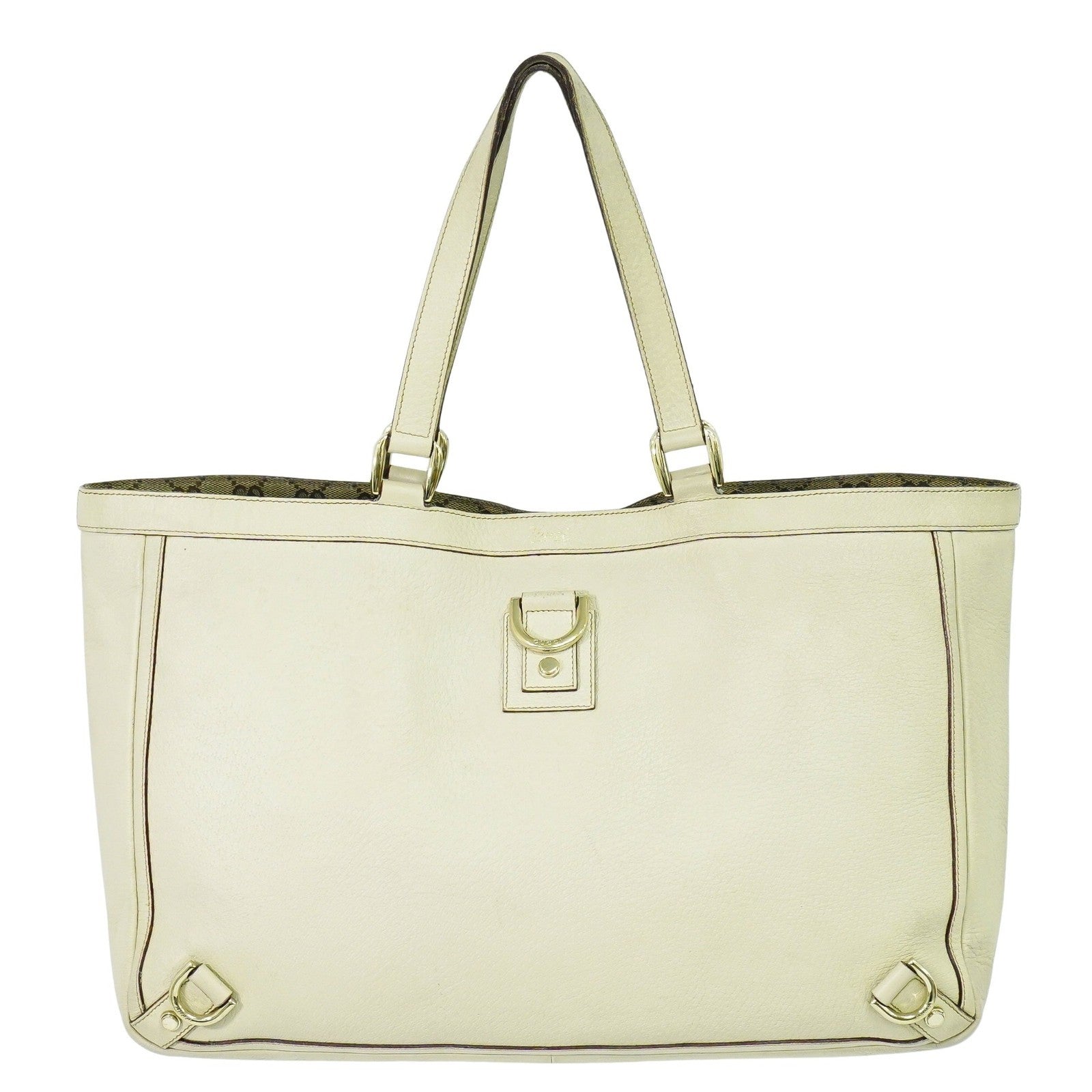 Gucci Abbey Leather With Gold Hardware Ecru Leather Tote Bag Bag