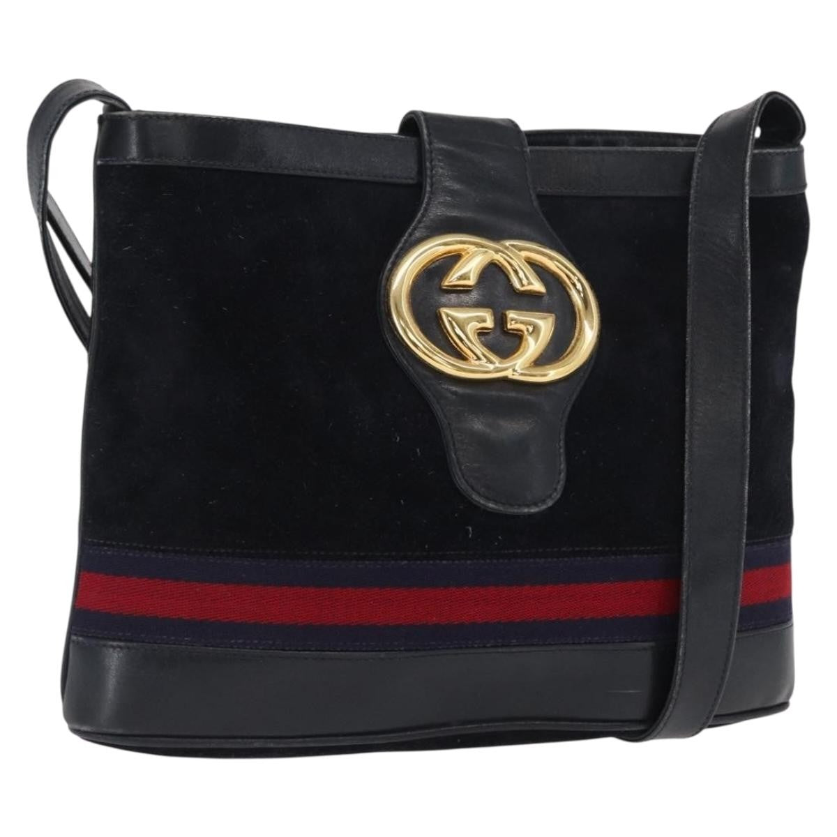 Gucci Sherry Line Shoulder Bag Suede Navy Suede Shoulder Bag Bag