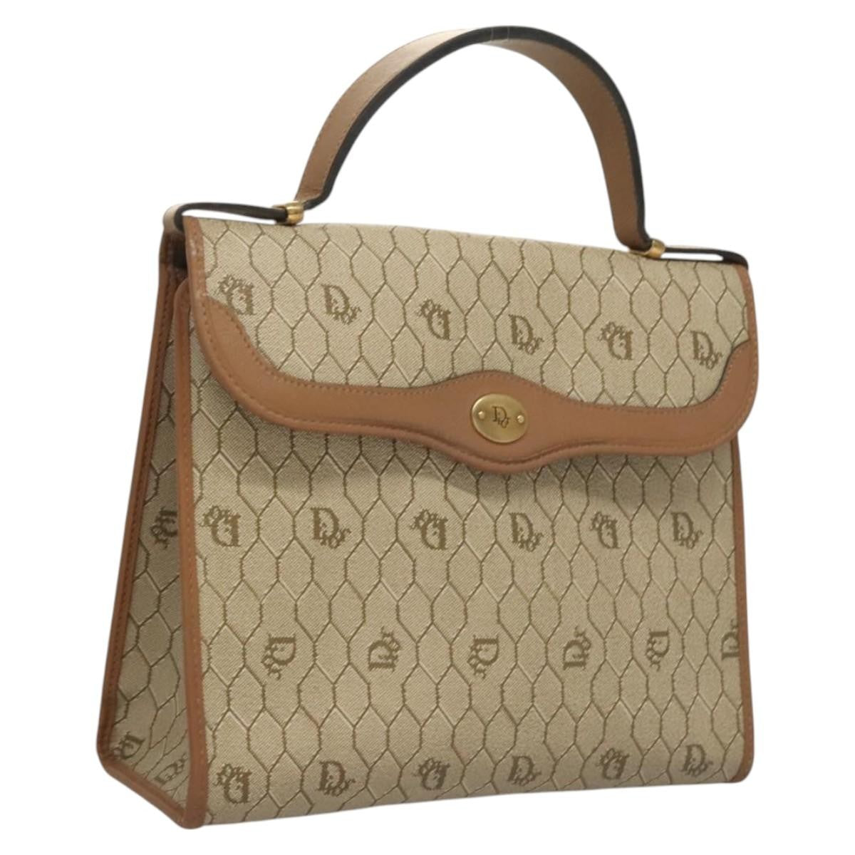 Dior Handbag Christian Honeycomb Bag Leather Canvas Beige