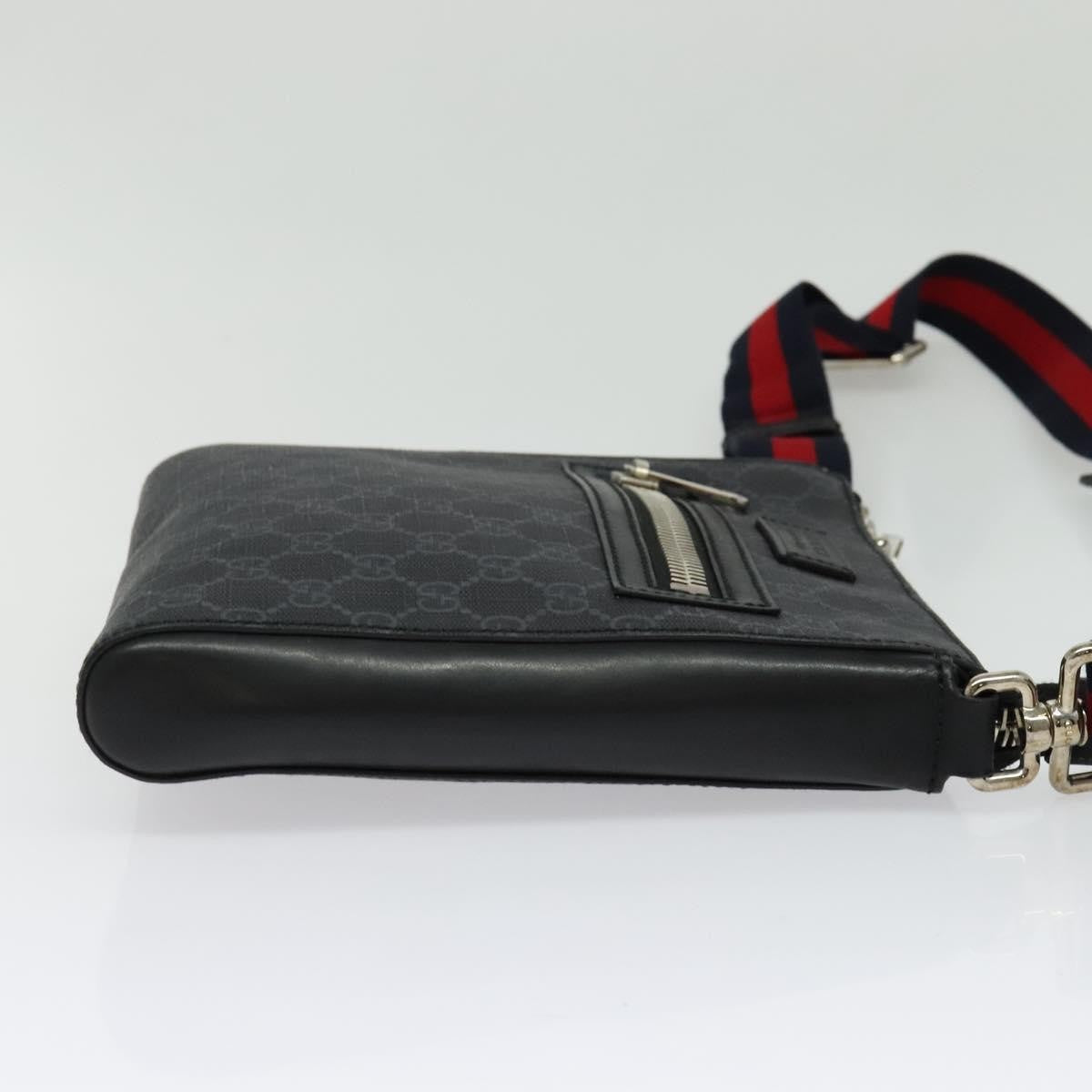 Gucci Web Strap Front Zip Messenger Bag Gg Coated Canvas Black Canvas Bag