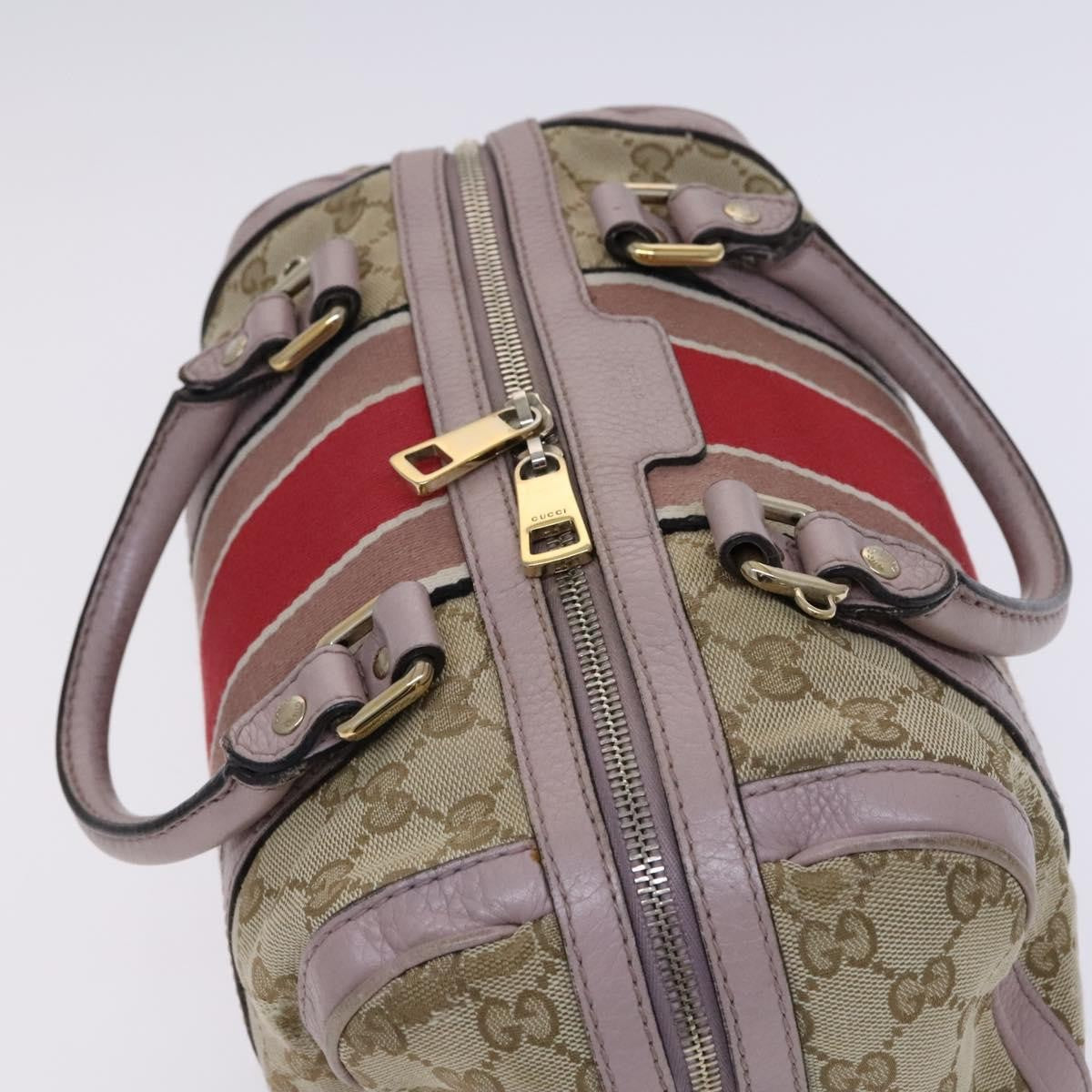 Gucci Web Boston Bag Gg Canvas Beige Canvas Bag