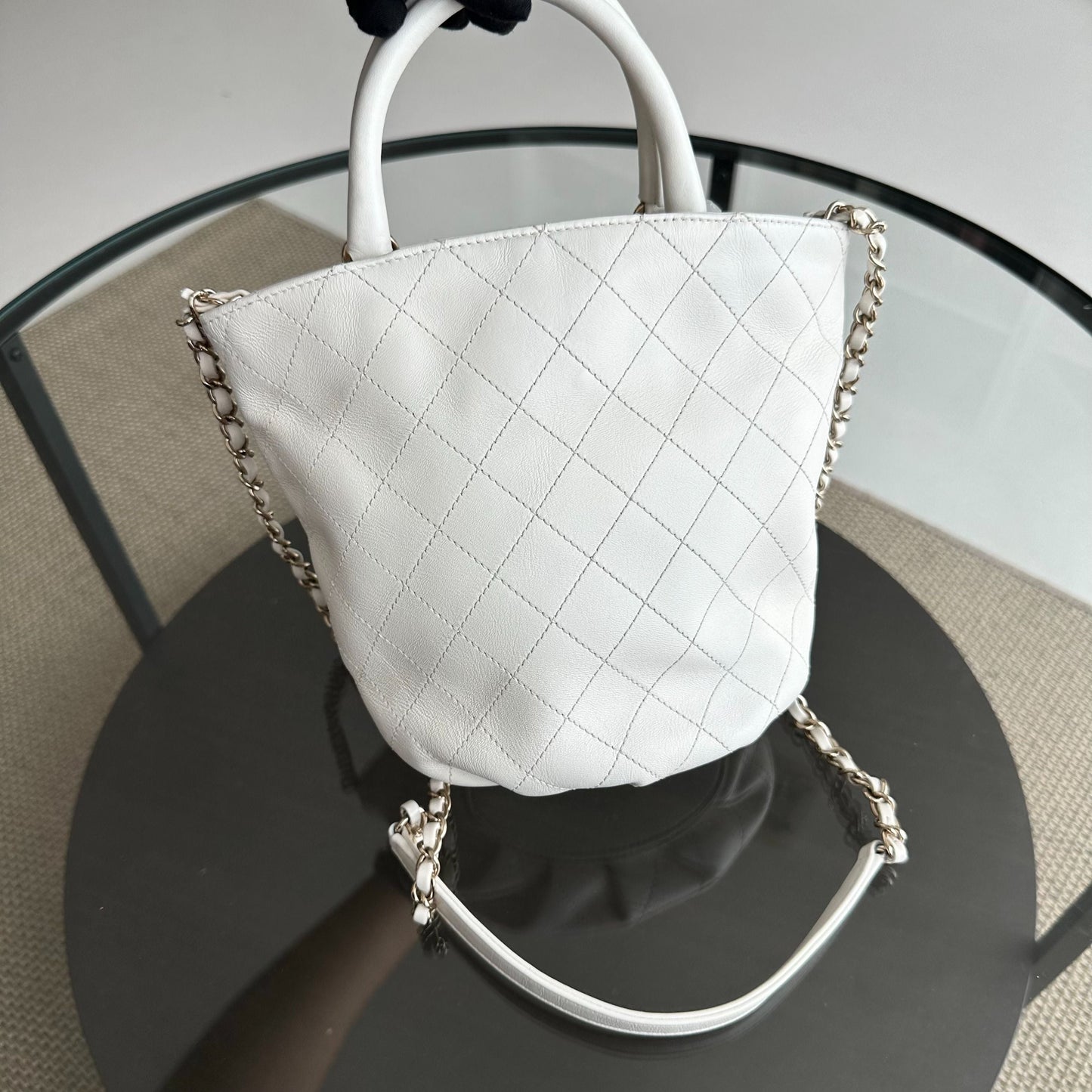 *Series 28* Chanel CC Lock Bucket Tote Stitched Calfskin 2way White GHW No 28
