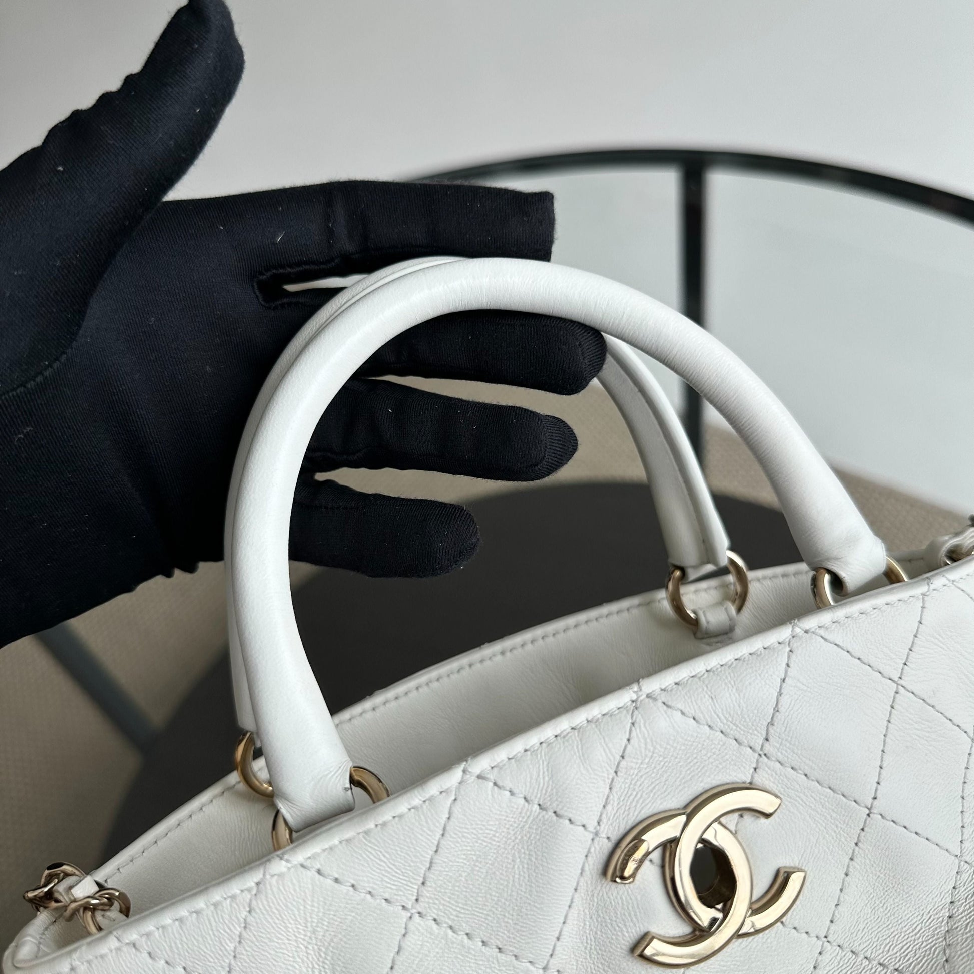 *Series 28* Chanel CC Lock Bucket Tote Stitched Calfskin 2way White GHW No 28