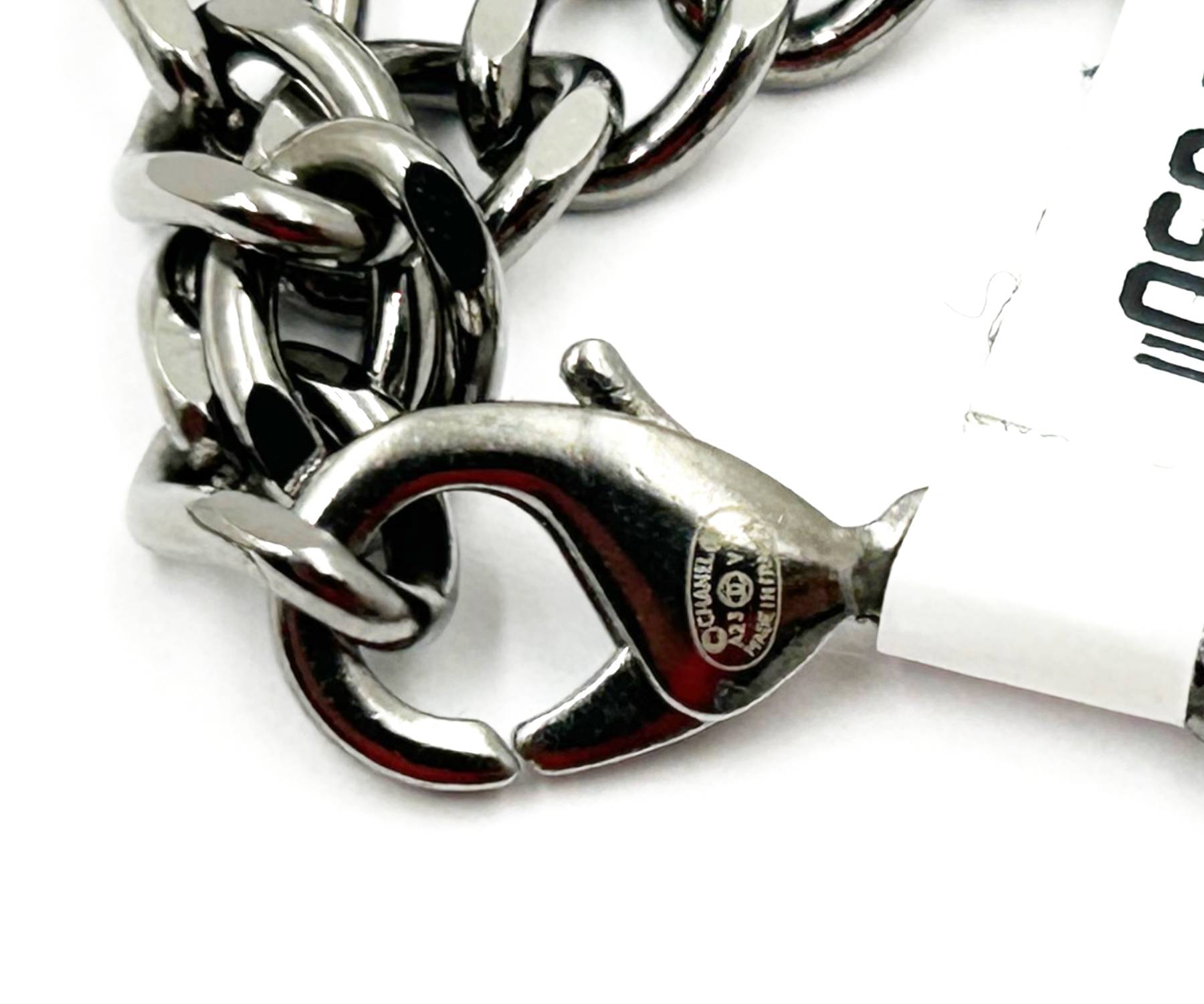 Chanel Brand New Silver  Crystal Charms Gunmetal Chain Choker Necklace
