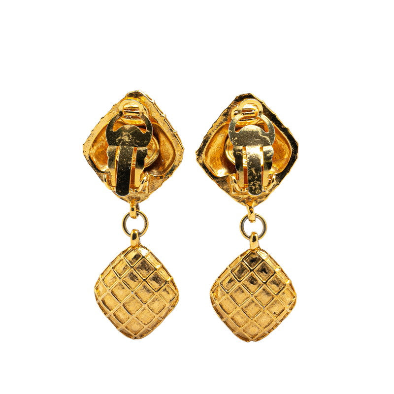 Chanel Gold Plated Matelassé Rhombus Motif Bijou Earrings