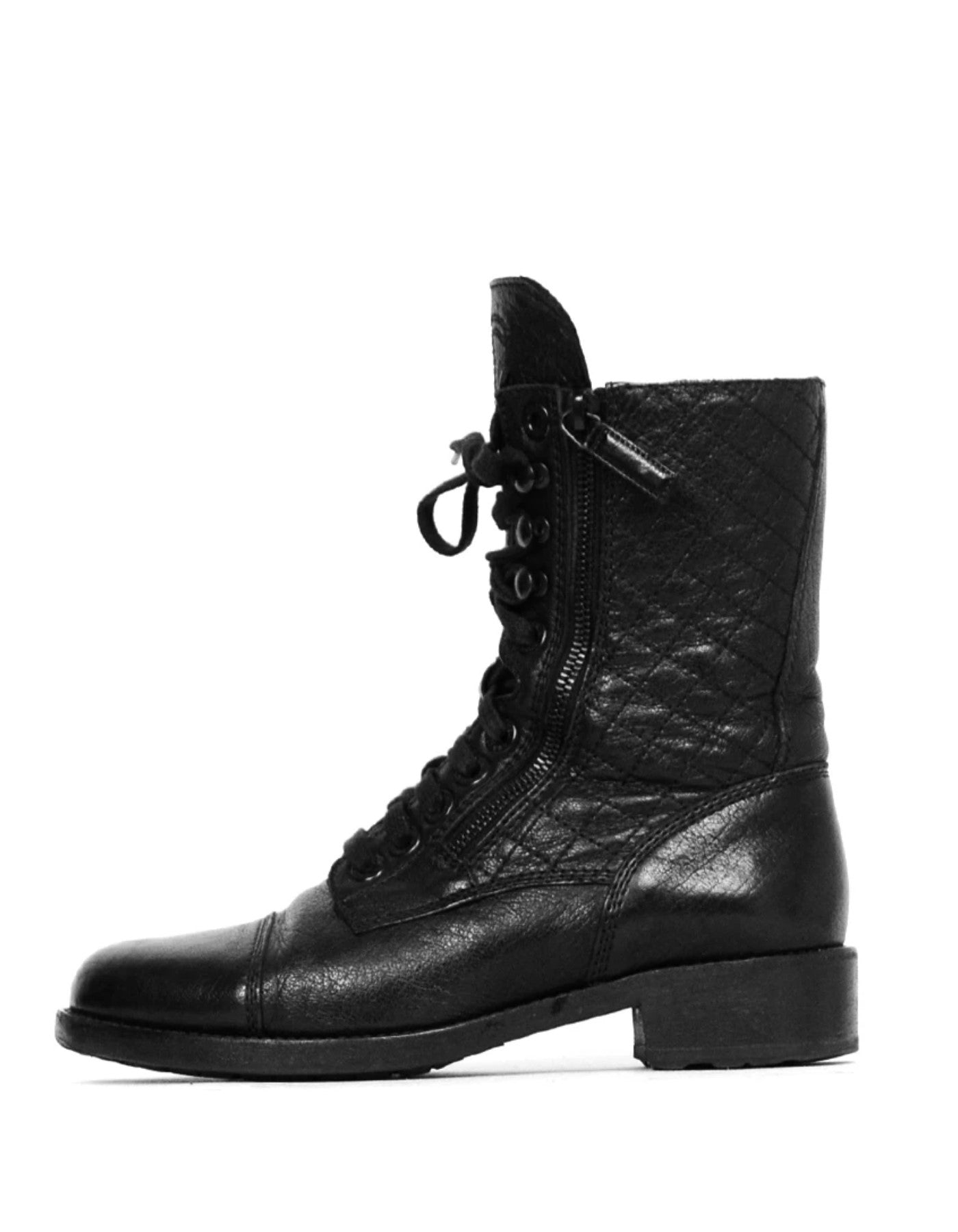Chanel Black Leather CC Combat Boots Sz 38 for Women
