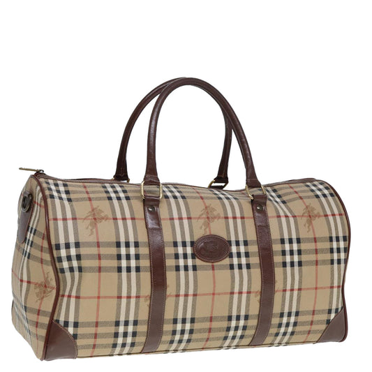 Burberry Luxury ss Nova Check Boston Bag Pvc Auth Leather Beige Travel Bag