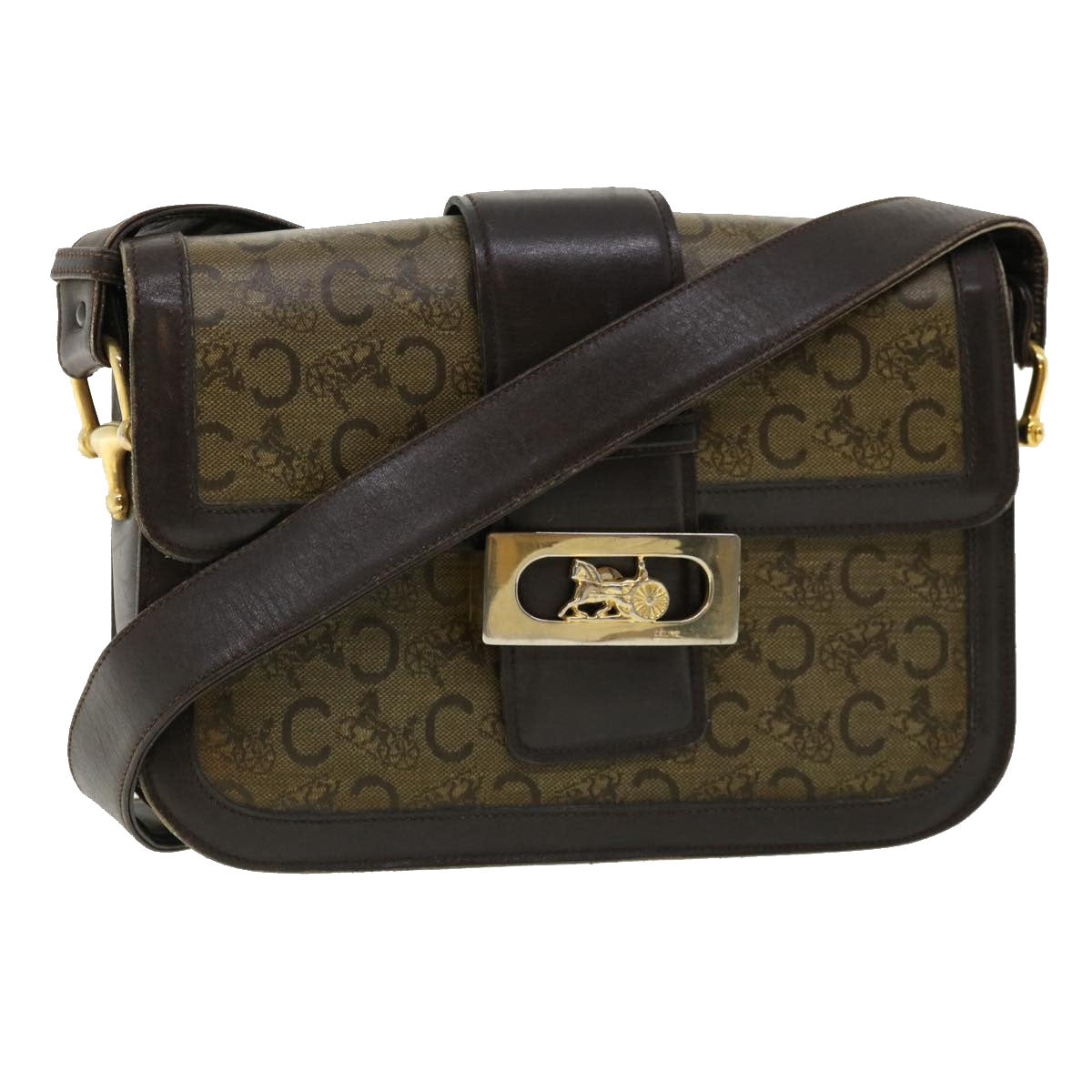 Luxury C Macadam Horse Carriage Shoulder Bag Canvas Brown