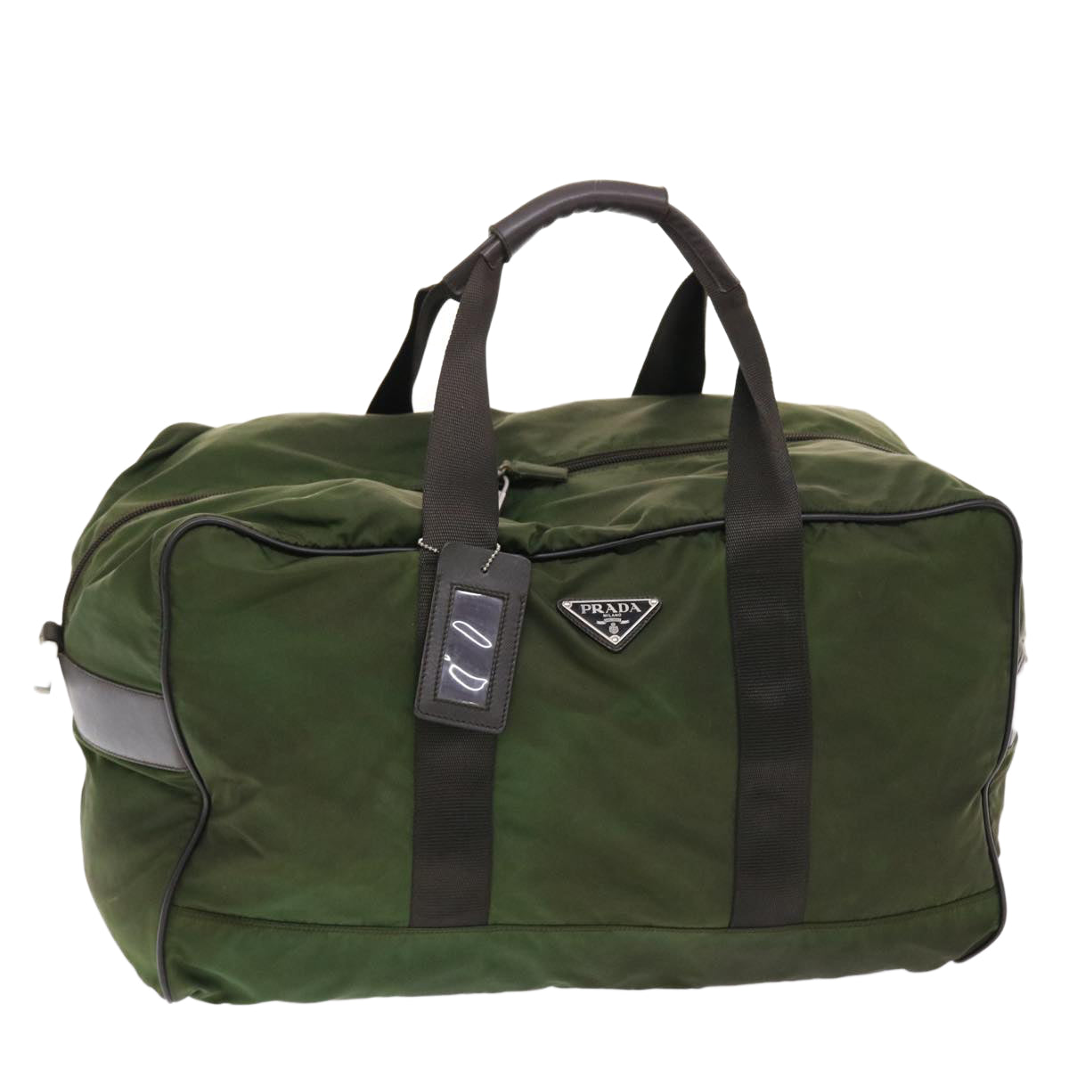 Prada Boston Bag Khaki Nylon Travel Bag