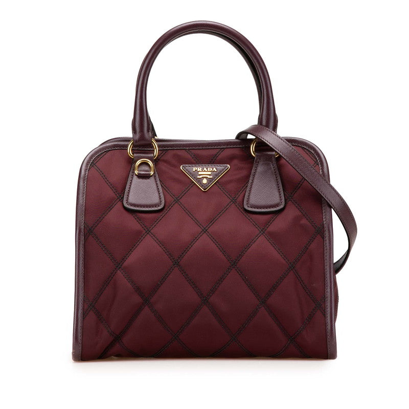 Prada 1Ba100 2Way Bag Leather Nylon Travel Bag