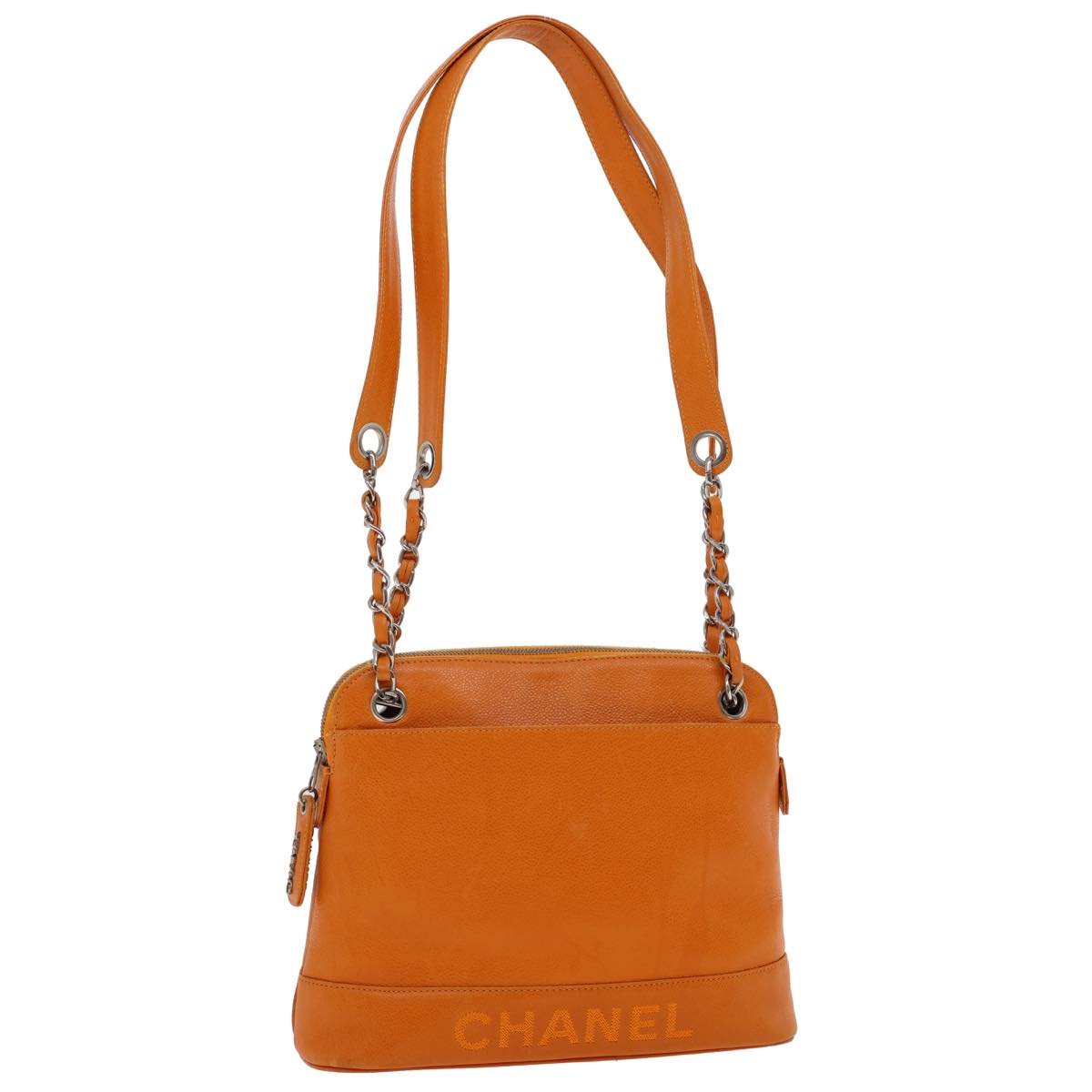 Chanel Chain Shoulder Bag Caviar Skin Orange CC Auth ar