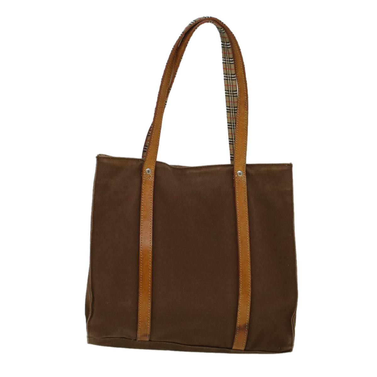 Burberry Luxury ss Label Tote Bag Auth Ti1321 Leather Canvas Brown