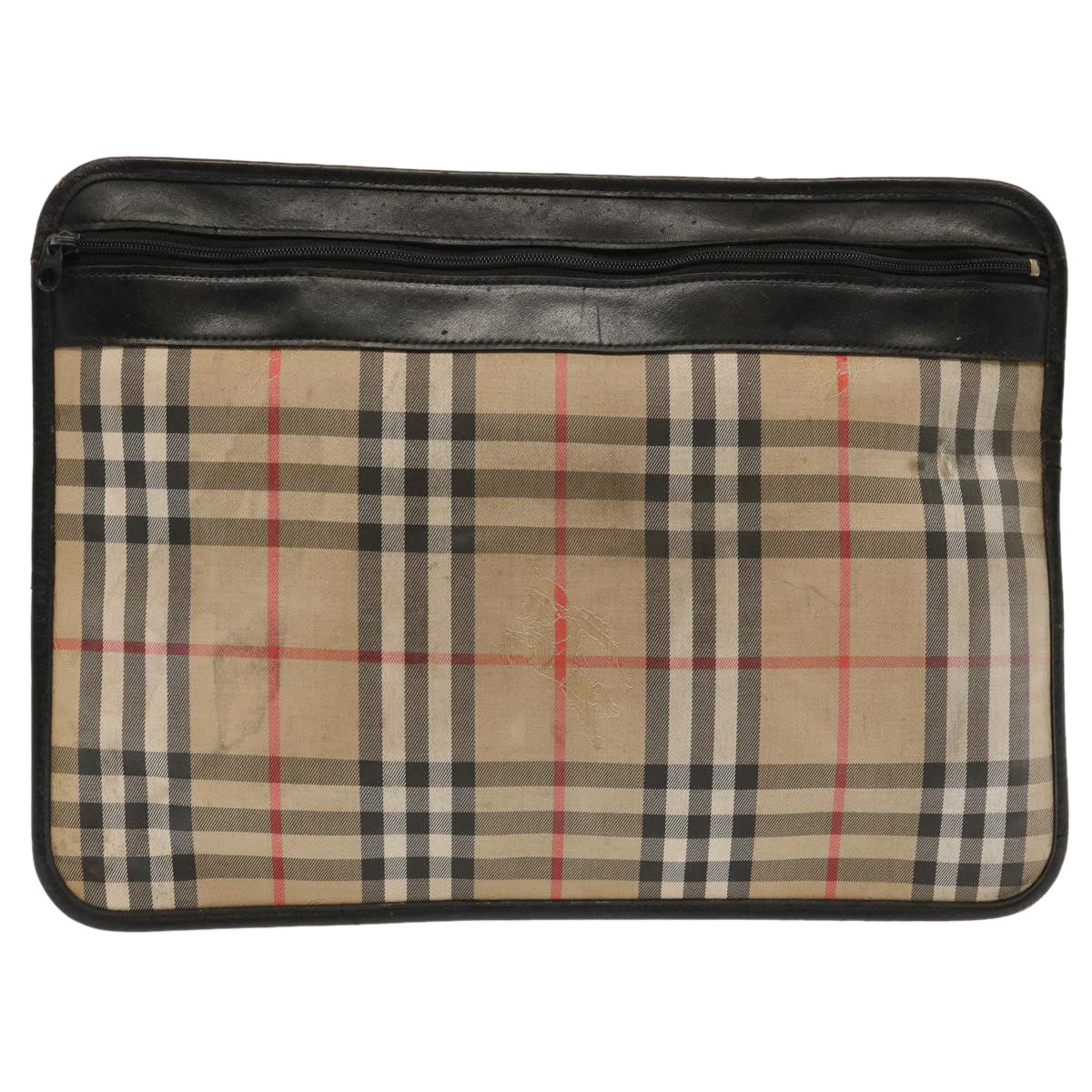 Burberry Luxury ss Nova Check Clutch Bag Auth Ti1616 Canvas Beige