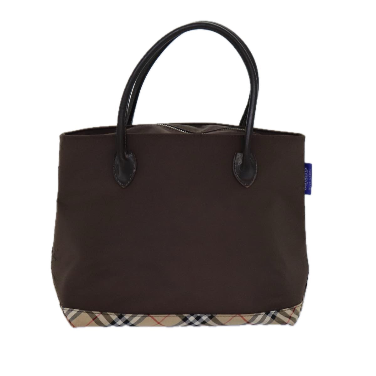 Burberry Luxury ss Nova Check Label Hand Bag Auth Canvas Brown Blue Travel Bag Brown Auth Ti1776