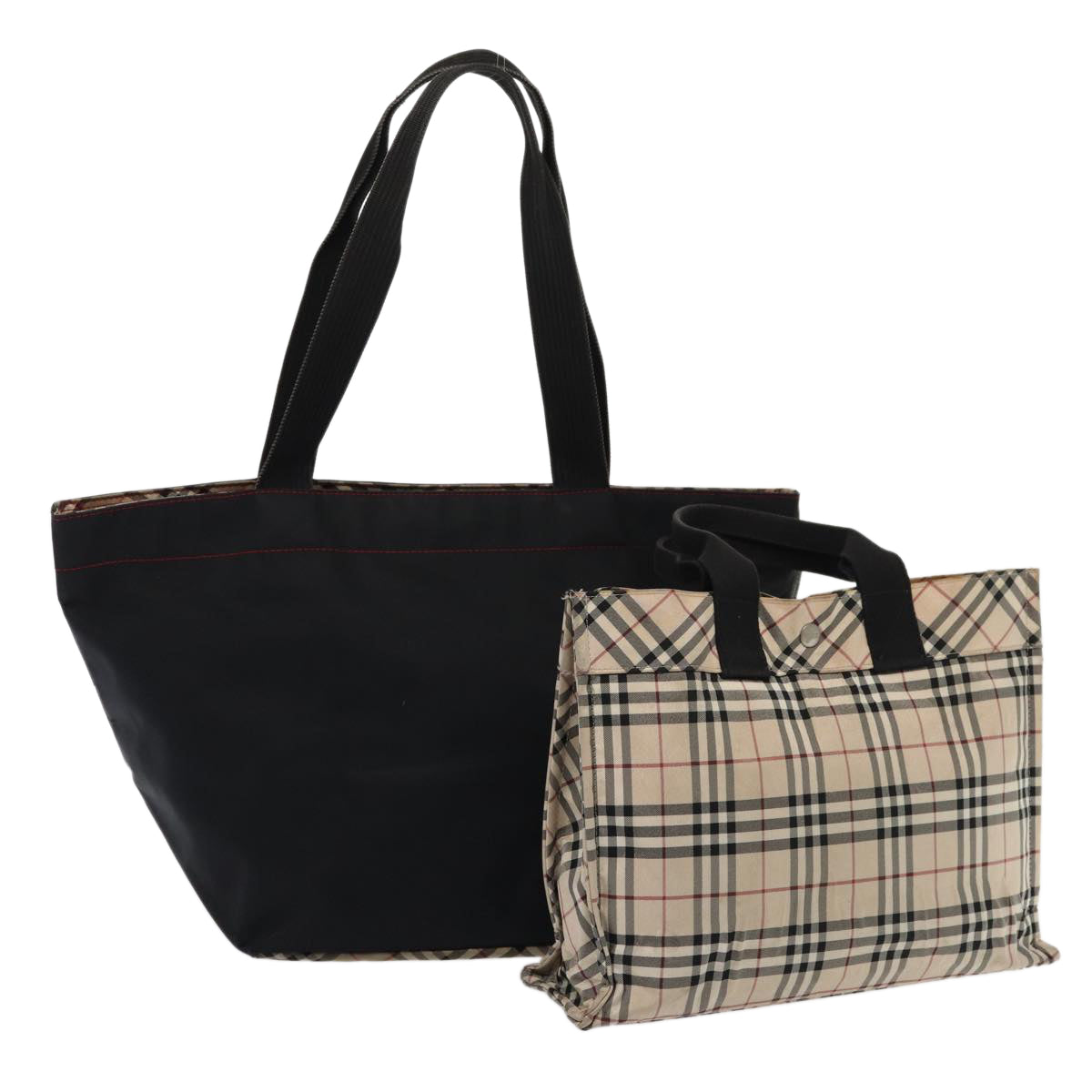 Burberry Luxury Nova Check Label Hand Bag 2Set Auth Canvas Black Blue Travel Bag