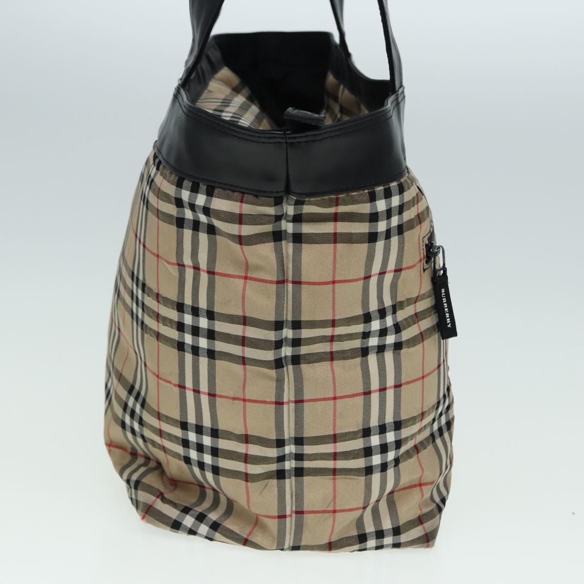 Burberry Luxury Nova Check Tote Bag Auth Ti1868 Nylon Black Beige