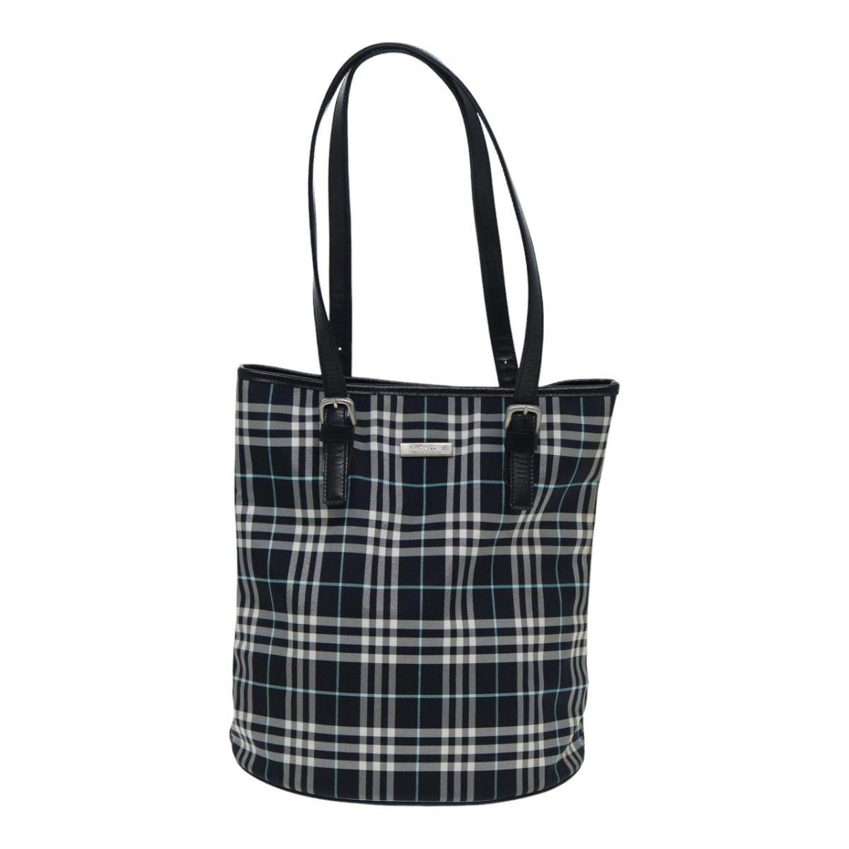 Burberry Luxury ss Nova Check Label Shoulder Bag Auth Nylon Blue Navy