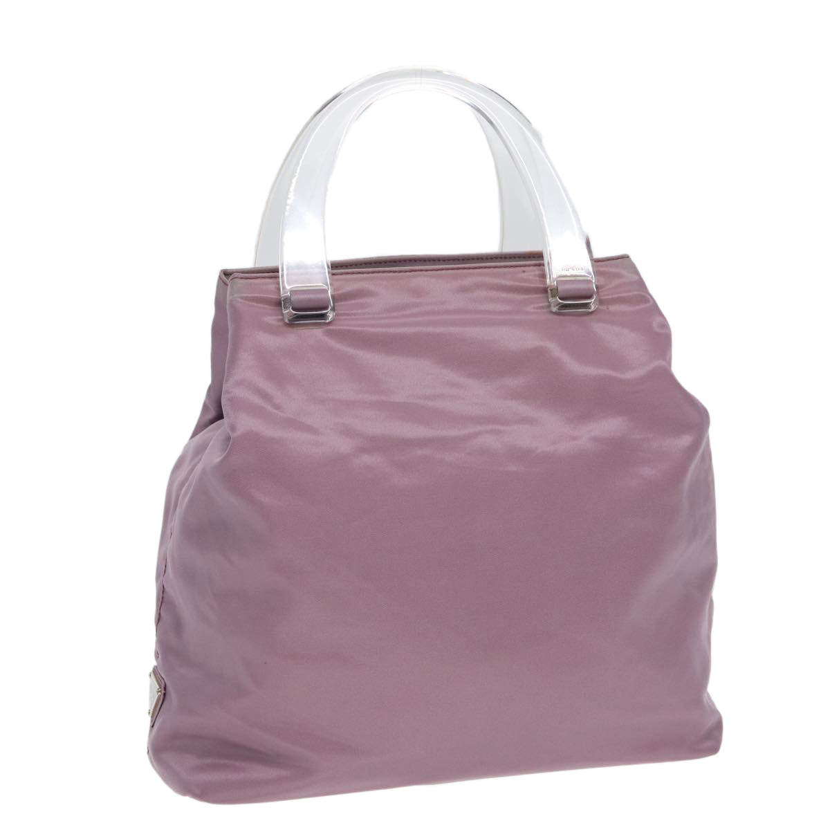 Prada Hand Bag Auth Nylon Pink Silver Travel Bag Silver Auth Ti1945