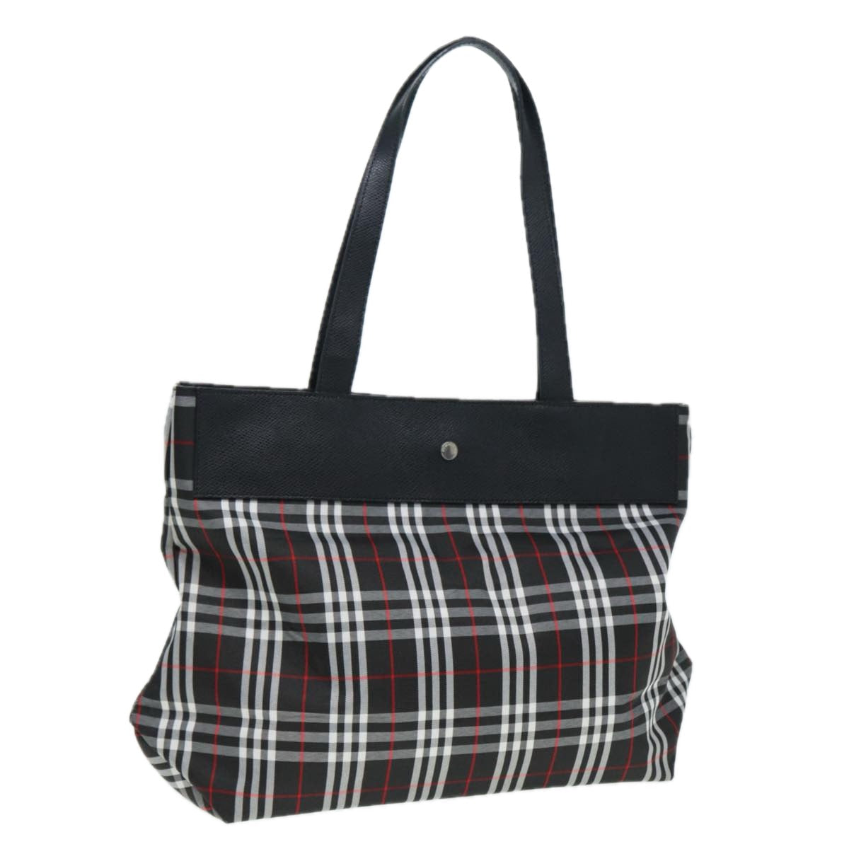 Burberry Luxury Nova Check Tote Bag Auth Ti1963 Nylon Black Silver