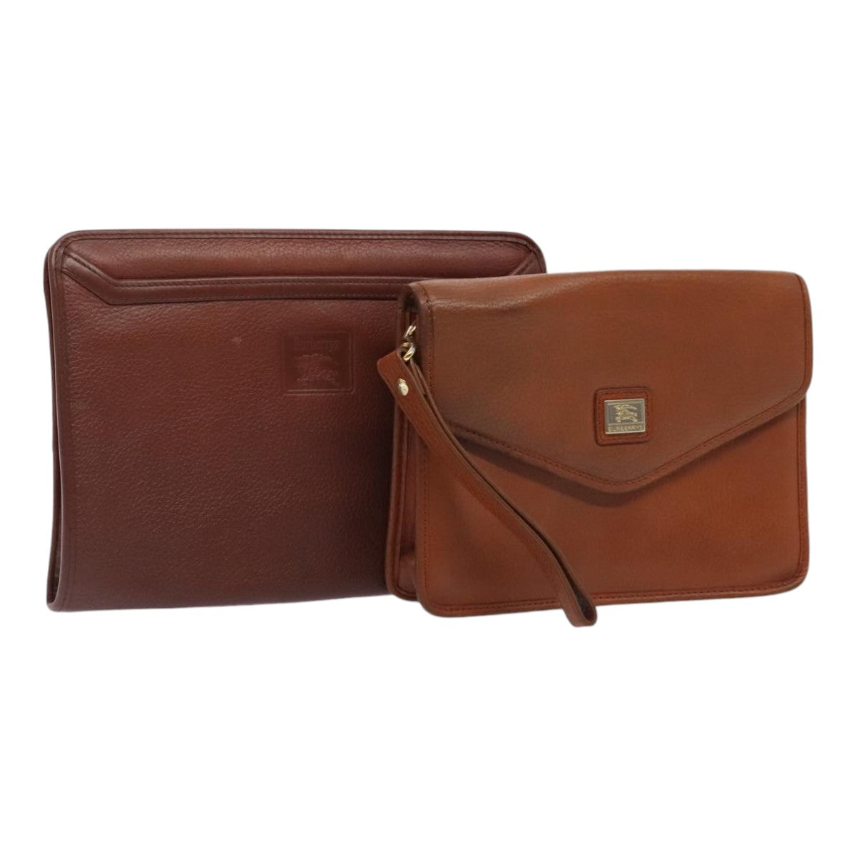 Burberry Luxury ss Clutch Bag 2Set Auth Ti1987 Leather Brown