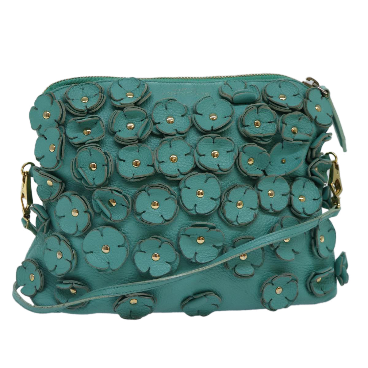 Burberry Luxury Shoulder Bag Turquoise Auth Ti2029 Leather Blue Gold
