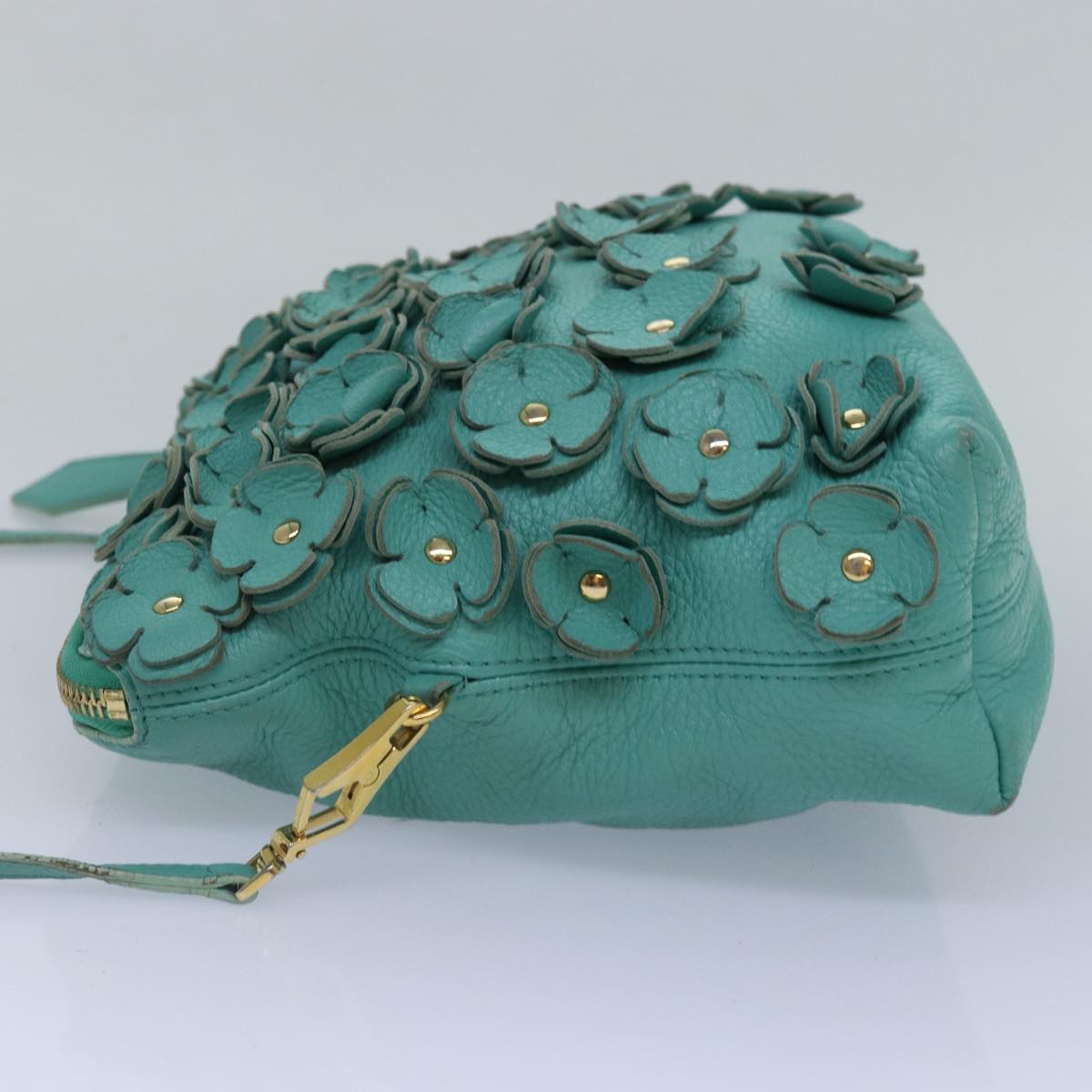 Burberry Luxury Shoulder Bag Turquoise Auth Ti2029 Leather Blue Gold