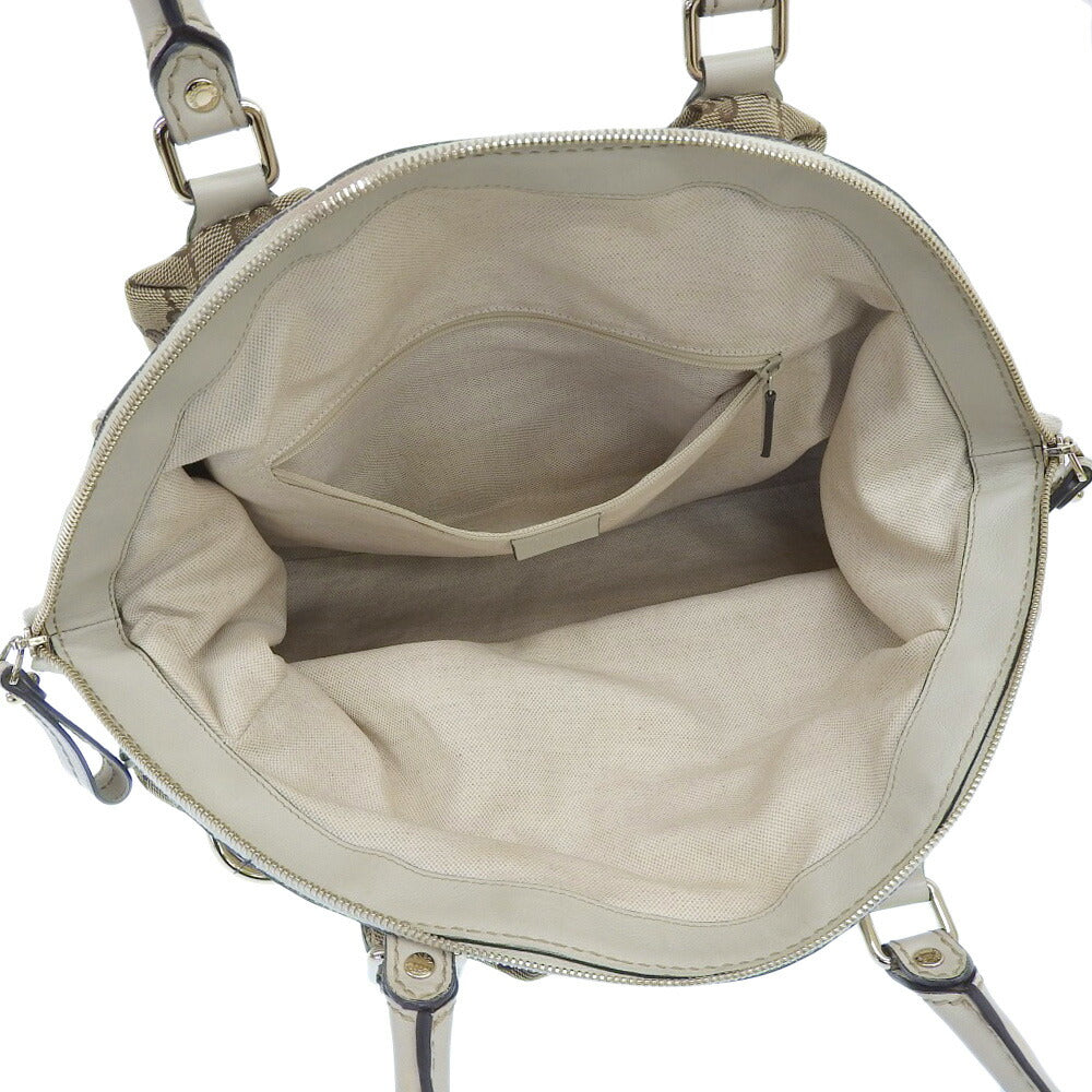 Gucci Gucci Gg Canvas Leather Handbag Beige Travel Bag
