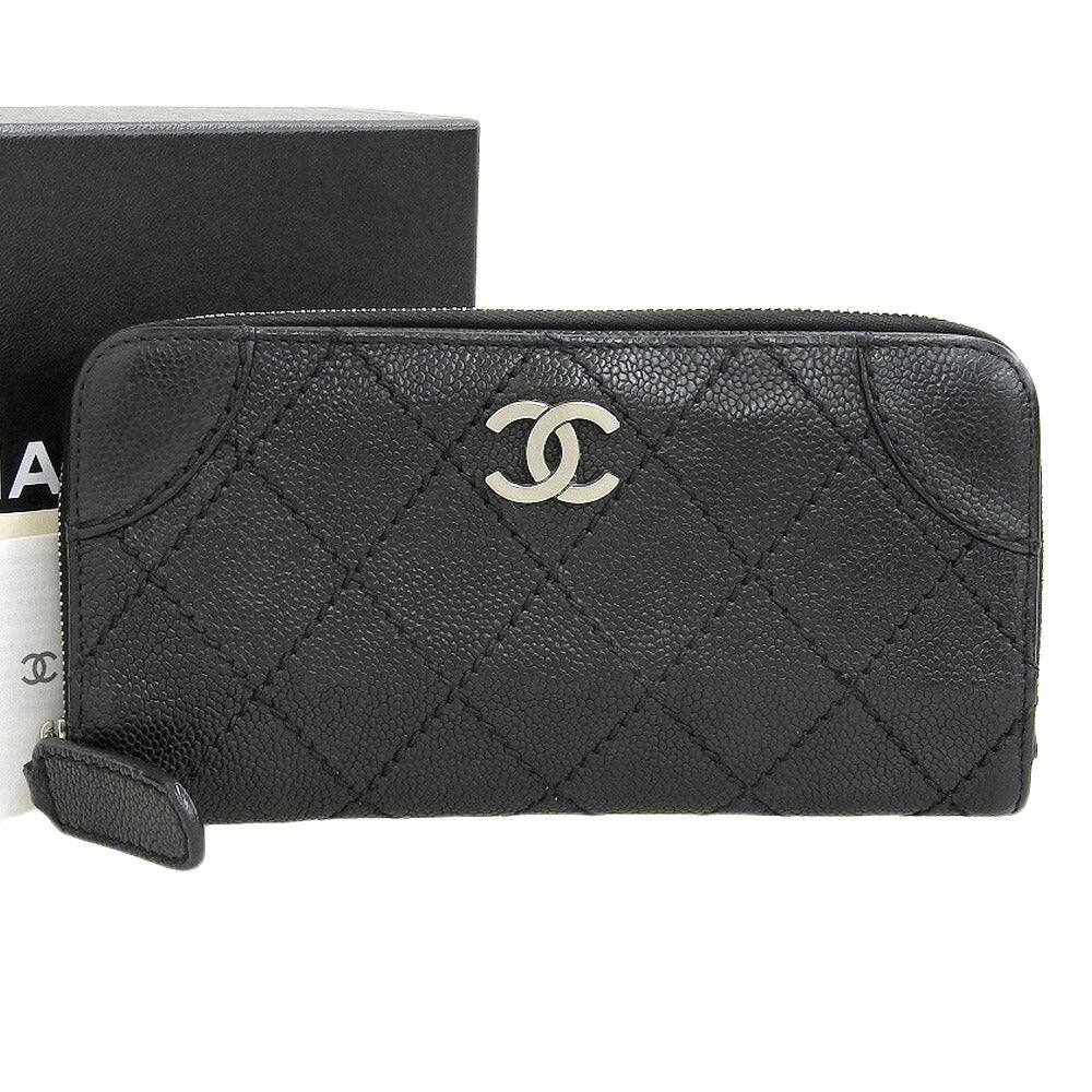 Chanel Leather Round Zip Wallet Black