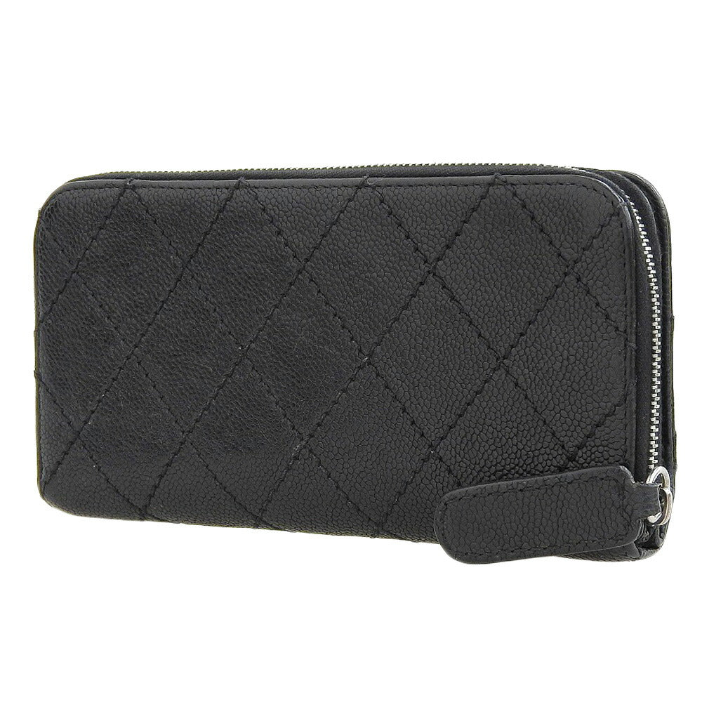 Chanel Leather Round Zip Wallet Black