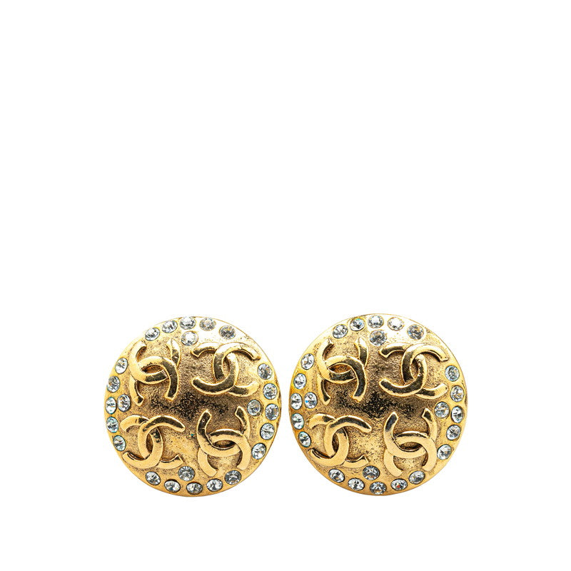 Chanel Gold Plated Coco Mark Rhinestone Earrings 23