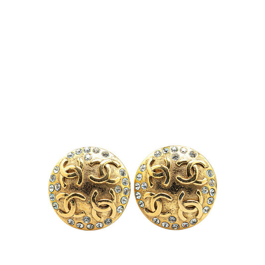 Chanel Gold Plated Coco Mark Rhinestone Earrings 23