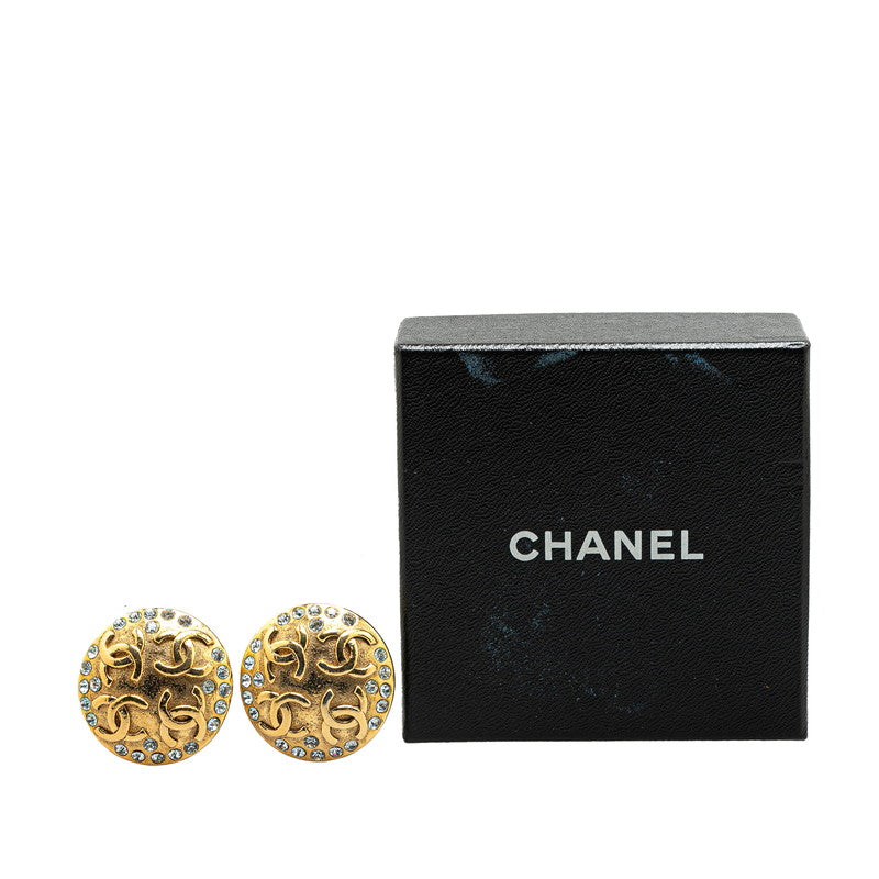 Chanel Gold Plated Coco Mark Rhinestone Earrings 23