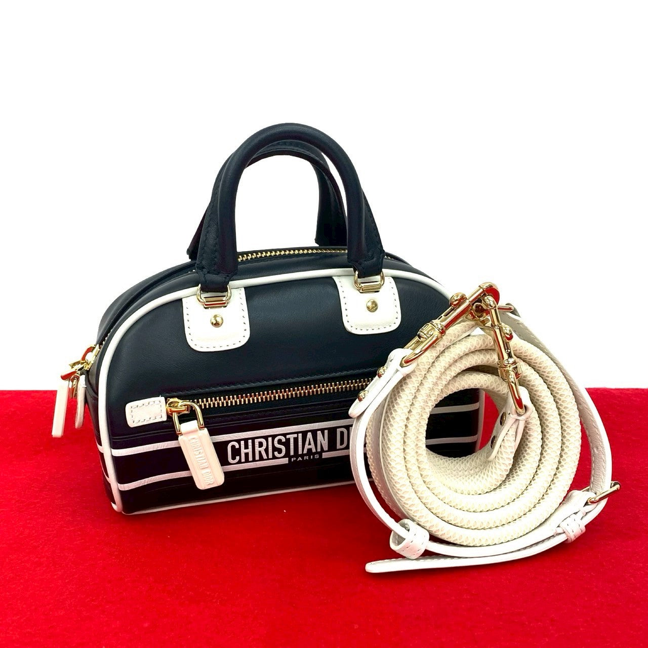 Dior Christian Vibe 2Way Handbag Leather Travel Bag
