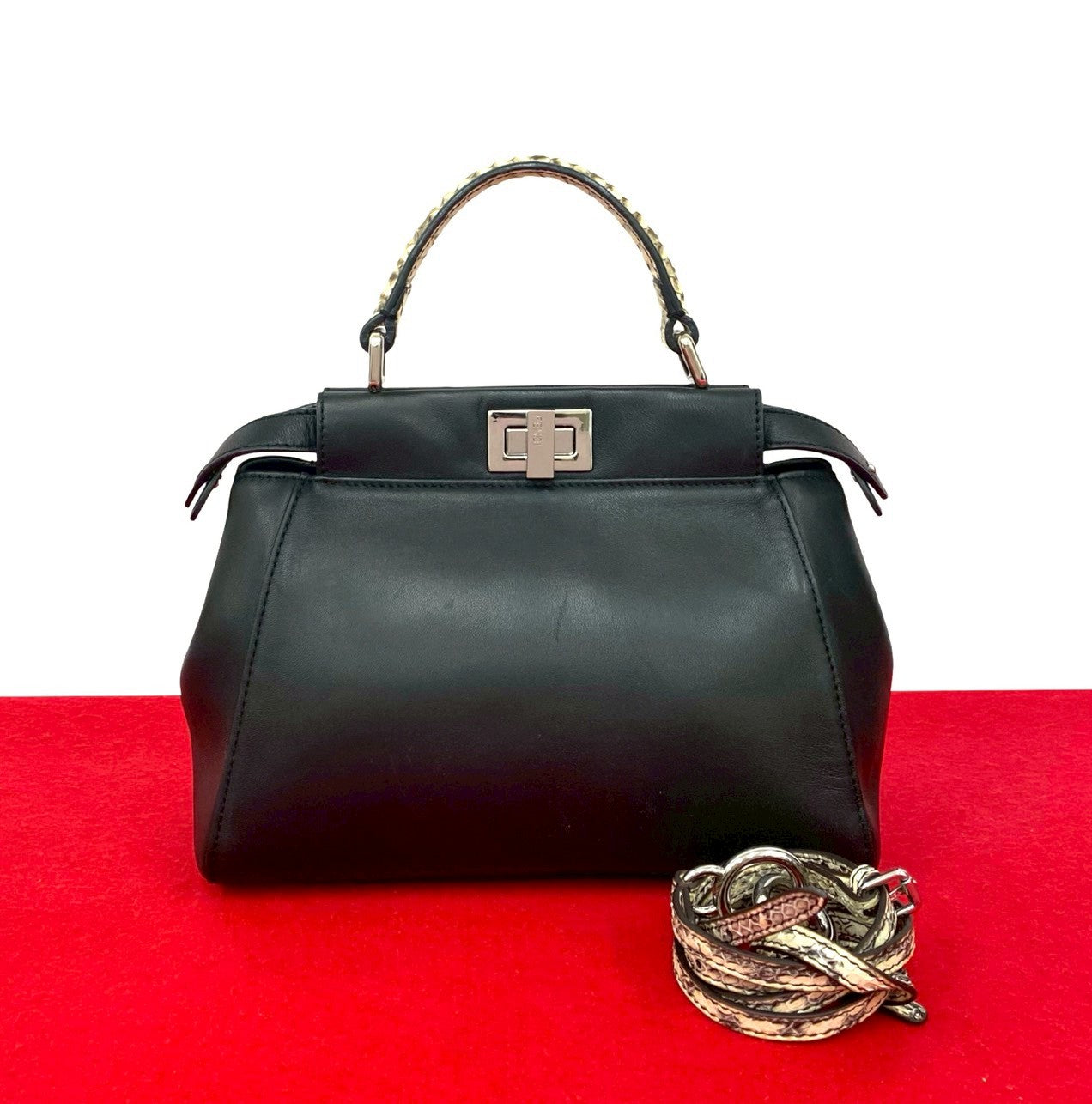Fendi Peekaboo 2Way Bag Leather Python Travel Bag