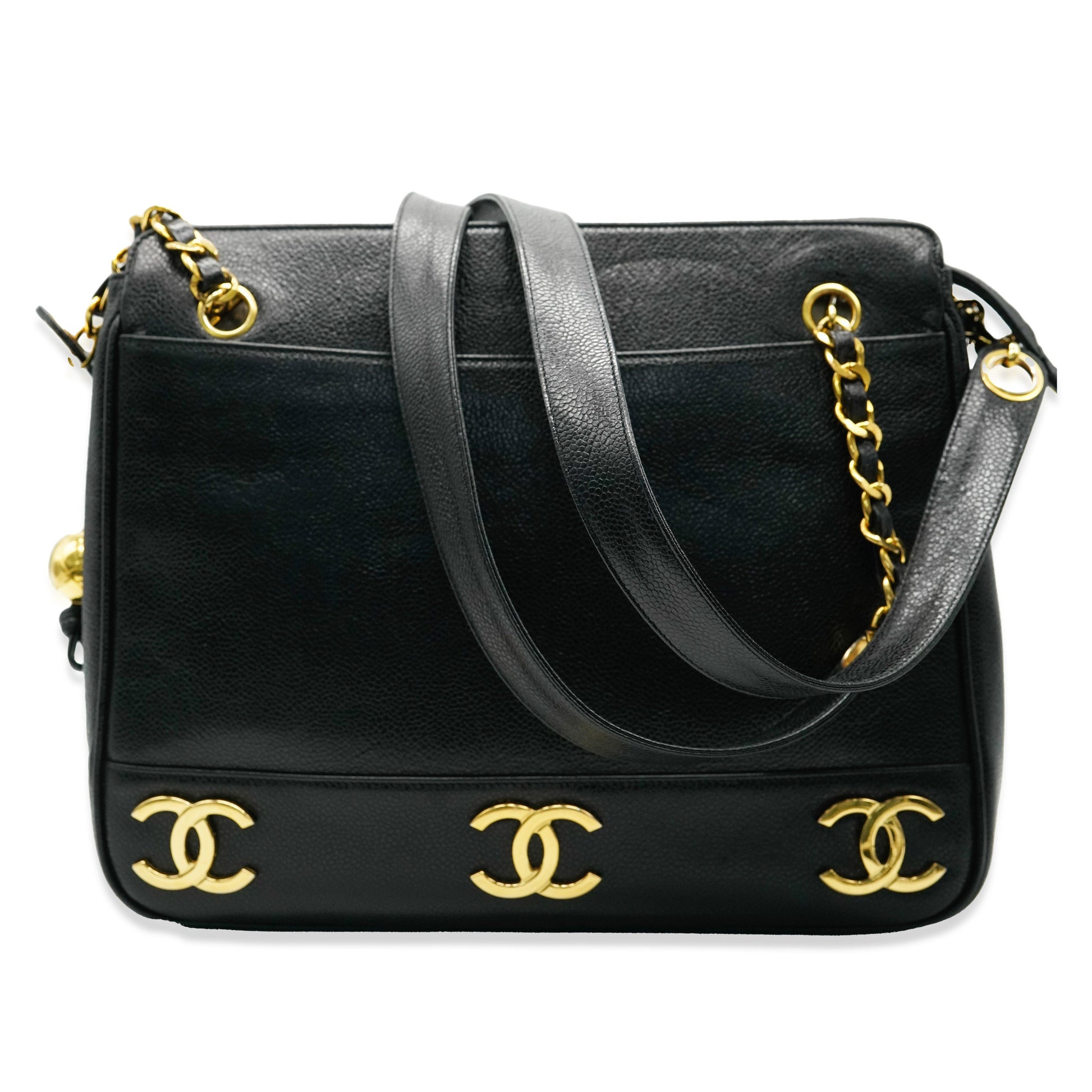 Chanel Black Caviar Triple CC Chain Tote