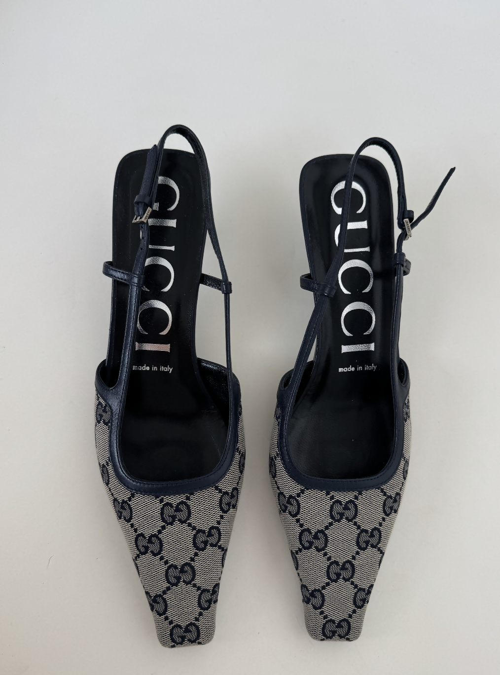 Gucci GG Slingback Pumps 35mm GG Navy Blue - FULL SET