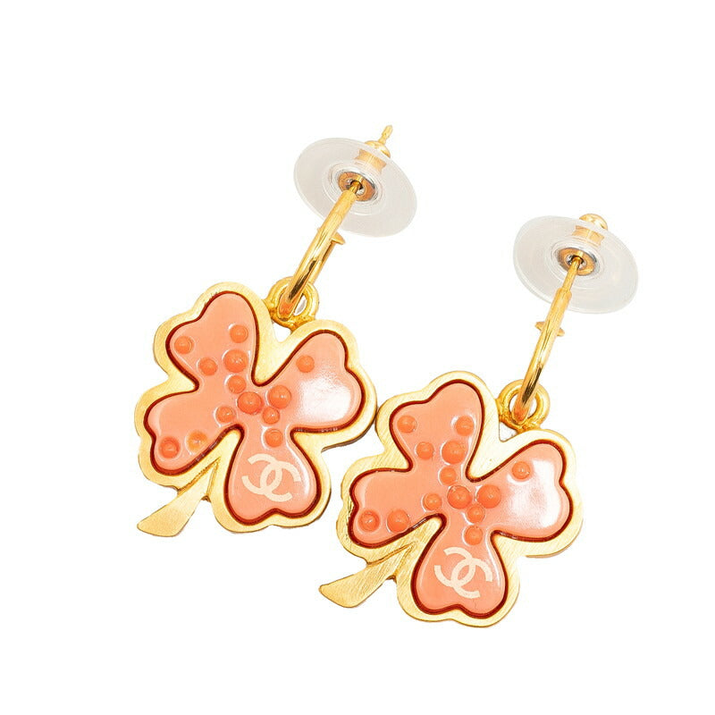 Chanel Gold Plated Plastic Coco Mark Clover Motif Swing Earrings 03P Bag