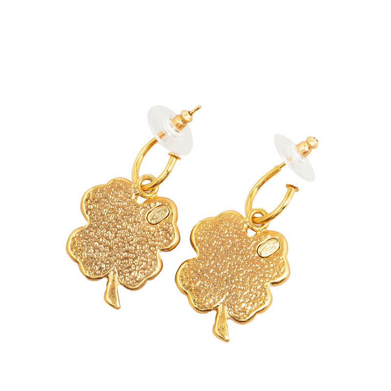 Chanel Gold-Plated Plastic Coco Mark Clover Motif Swing Earrings 03P