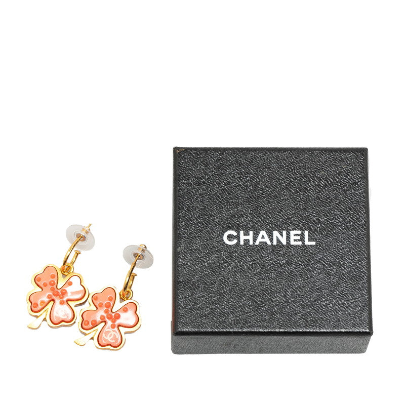 Chanel Gold-Plated Plastic Coco Mark Clover Motif Swing Earrings 03P