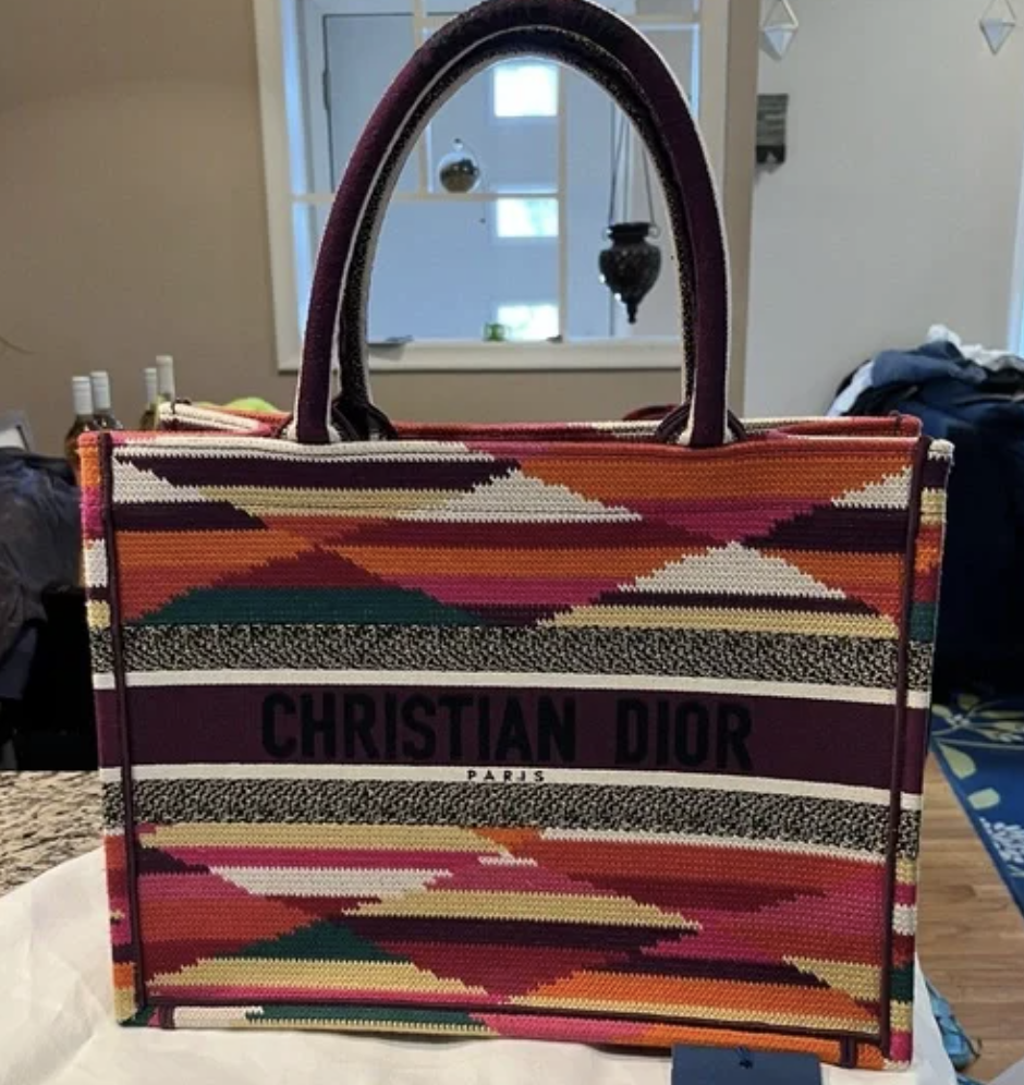 Dior Christian Book Tote Canvas Small Embroidered Tote Bag