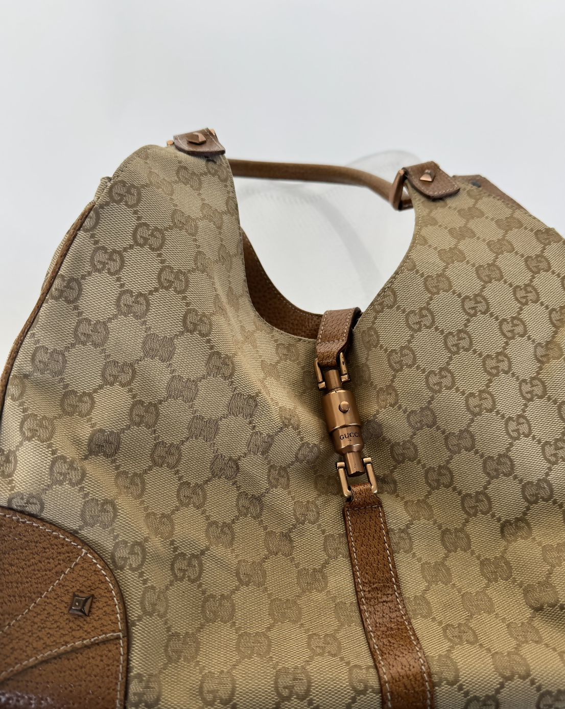 Gucci Beige GG Canvas and Leather Jackie Hobo