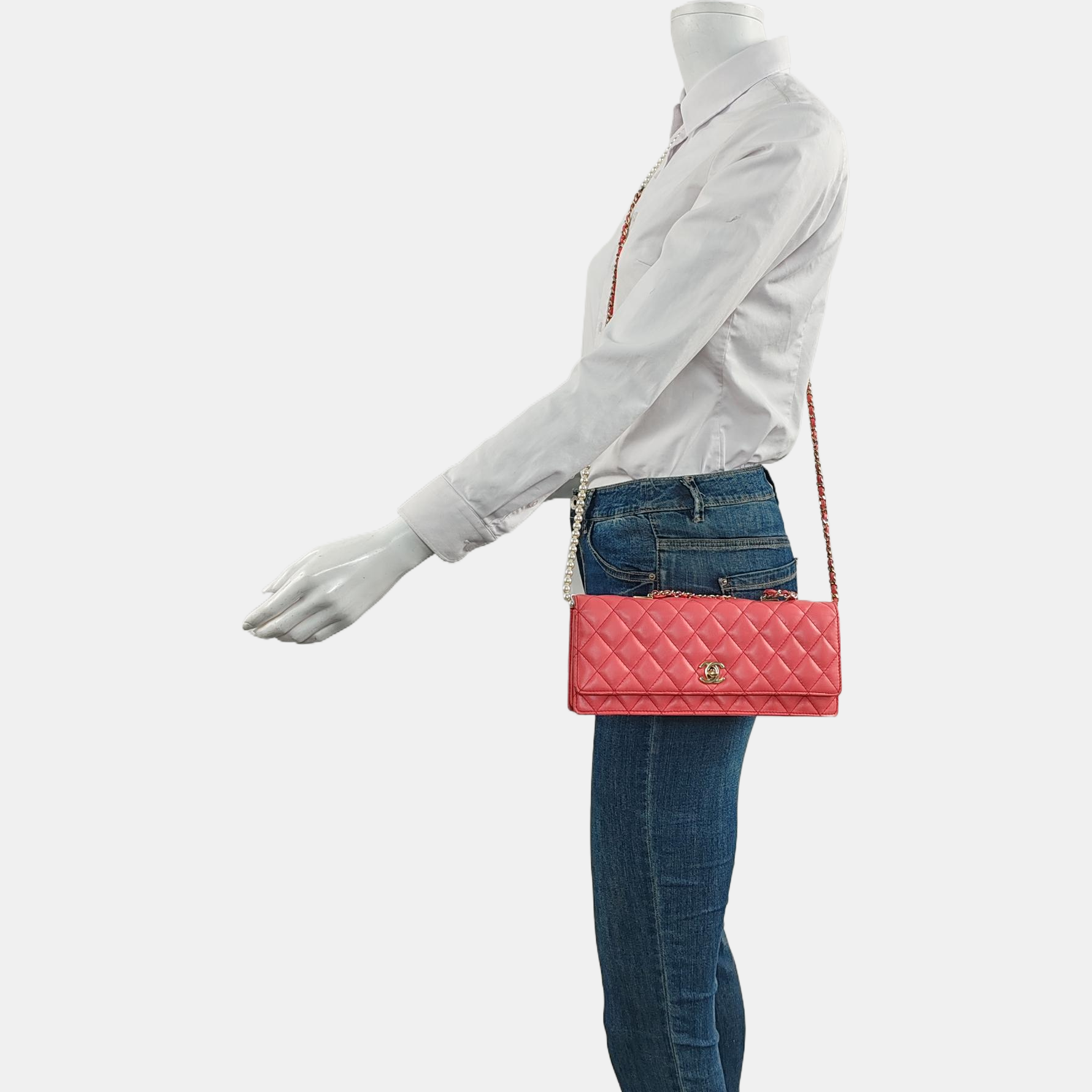 Chanel East West Single Flap Pearl Lambskin Pink Shoulder Bag