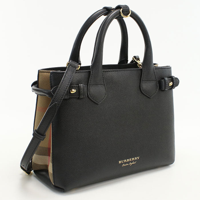 Burberry 2Way Banner Nova Check Tote Bag Calfskin Women Black Small
