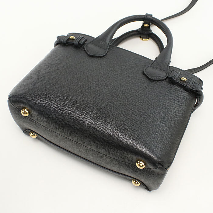Burberry 2Way Banner Nova Check Tote Bag Calfskin Women Black Small