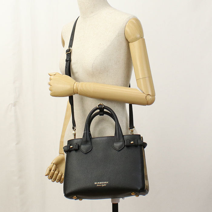 Burberry 2Way Banner Nova Check Tote Bag Calfskin Women Black Small