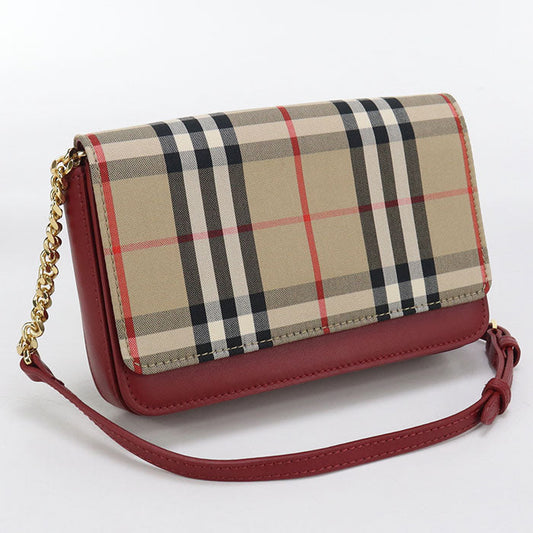 Burberry Nova Check Shoulder Bag Cotton Women Leather Beige Chain