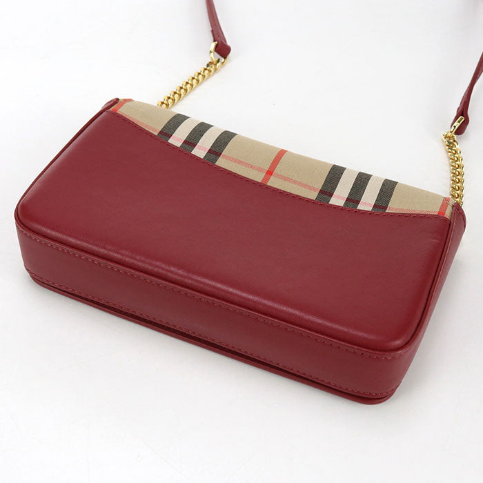 Burberry Nova Check Shoulder Bag Cotton Women Leather Beige Chain